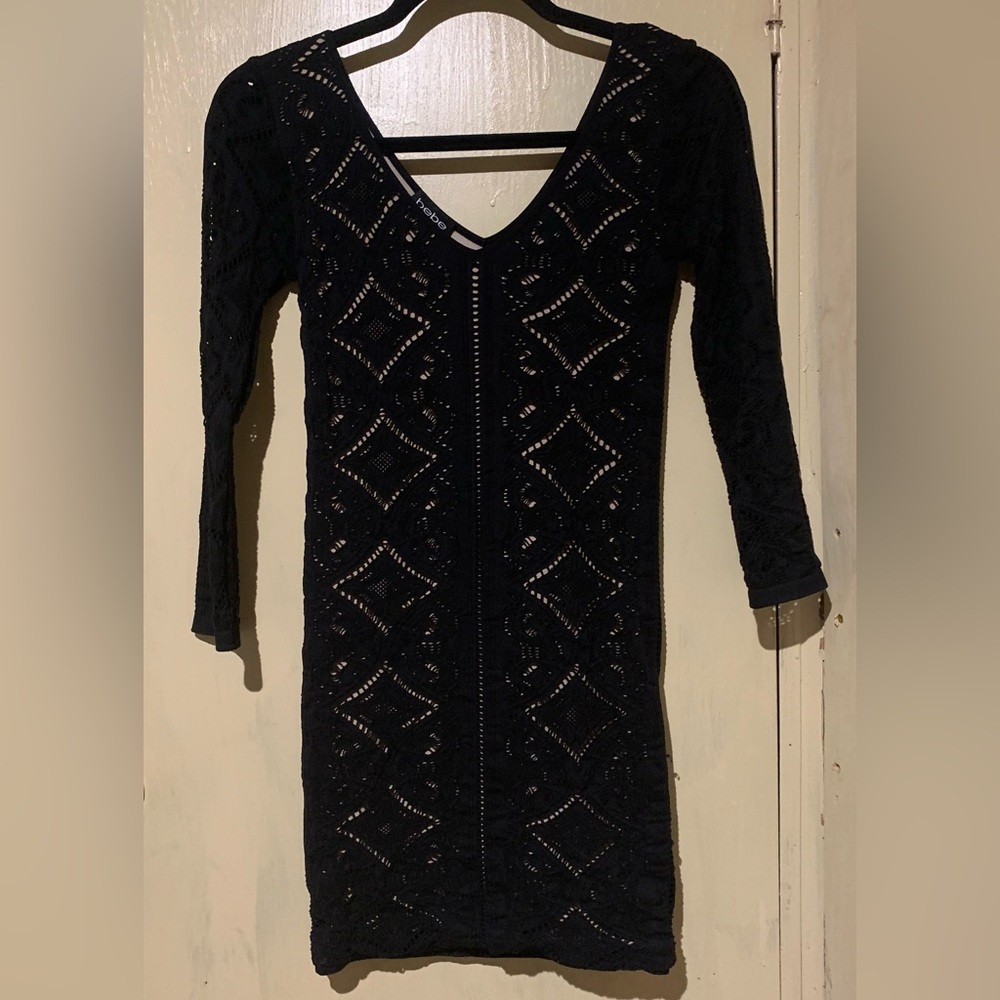 Bebe Black Lace bodycon Dress-Small